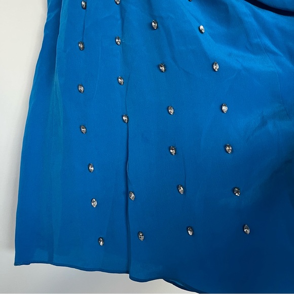 Olivaceous Bright Blue Silk Rhinestone Ruffle Tank - Picture 3 of 4